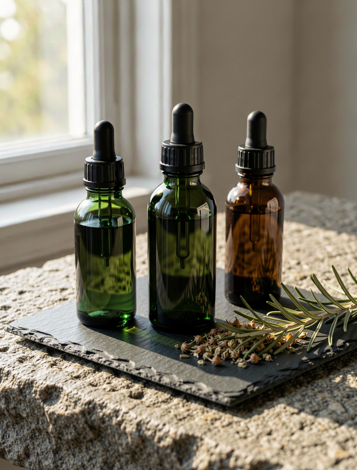 Naturalne ekstrakty roślinne w szklanych opakowaniach typu apothecary